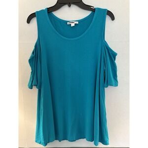 Plus Size 1X Aqua Cold Shoulder Tunic Top Stretch Rayon Casual Flowy Boho NWOT